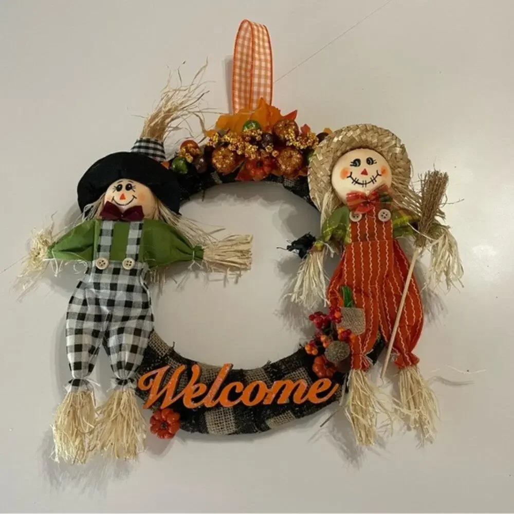 Fall Harvest Scarecrow Welcome Wreath 15